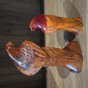 Vintage Hand Carved Wooden Bird Figurines Crafted Folk Art Sculptures
